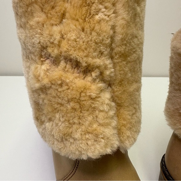 Blondo 70’s Vintage Women’s 9 Shearling Leather Sheepskin Boots Stacked Heel Rad - Picture 8 of 16